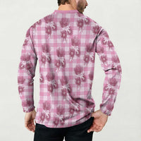Pink Palaka Hawaii Button Sweatshirt Hawaiian Lehua Blossoms LT05 - Polynesian Pride