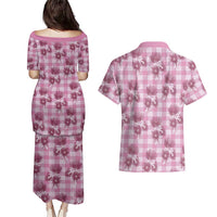 Pink Palaka Hawaii Couples Matching Puletasi and Hawaiian Shirt Hawaiian Lehua Blossoms LT05 - Polynesian Pride