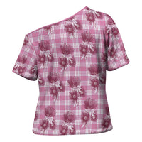 Pink Palaka Hawaii Cross Shoulder Shirt Hawaiian Lehua Blossoms LT05 - Polynesian Pride