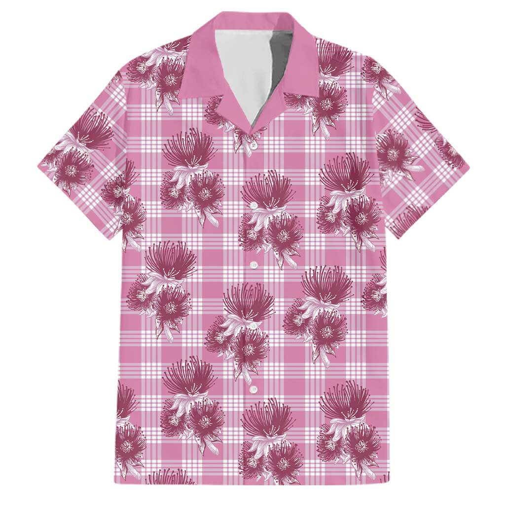 Pink Palaka Hawaii Family Matching Long Sleeve Bodycon Dress and Hawaiian Shirt Hawaiian Lehua Blossoms