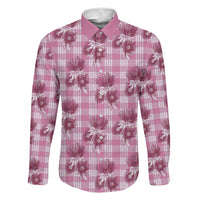 Pink Palaka Hawaii Family Matching Long Sleeve Bodycon Dress and Hawaiian Shirt Hawaiian Lehua Blossoms