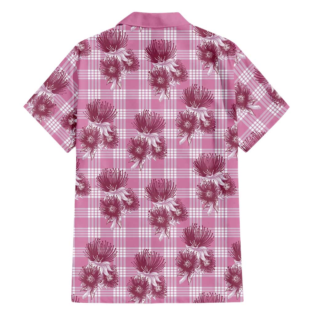 Pink Palaka Hawaii Family Matching Off The Shoulder Long Sleeve Dress and Hawaiian Shirt Hawaiian Lehua Blossoms