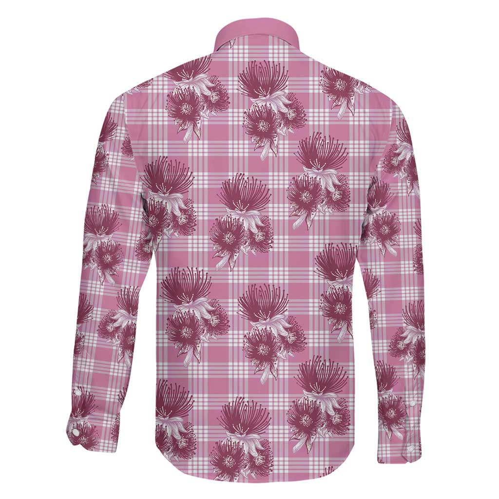 Pink Palaka Hawaii Family Matching Off The Shoulder Long Sleeve Dress and Hawaiian Shirt Hawaiian Lehua Blossoms