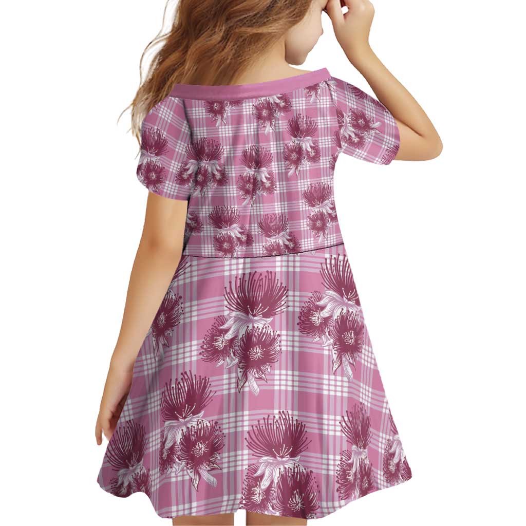 Pink Palaka Hawaii Family Matching Short Sleeve Bodycon Dress and Hawaiian Shirt Hawaiian Lehua Blossoms