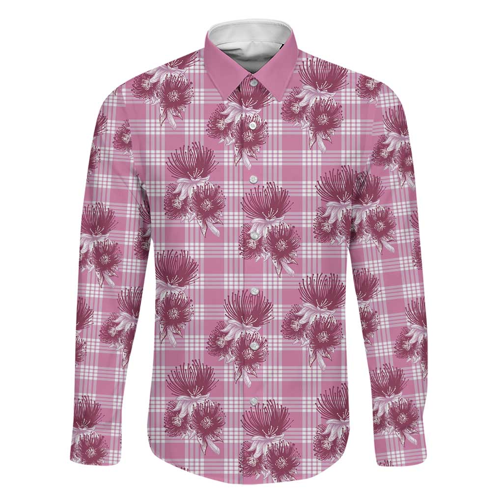 Pink Palaka Hawaii Family Matching Tank Maxi Dress and Hawaiian Shirt Hawaiian Lehua Blossoms