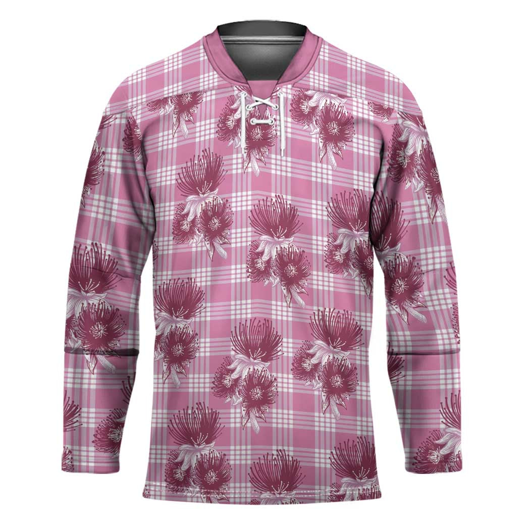 Pink Palaka Hawaii Hockey Jersey Hawaiian Lehua Blossoms LT05 Unisex Pink - Polynesian Pride