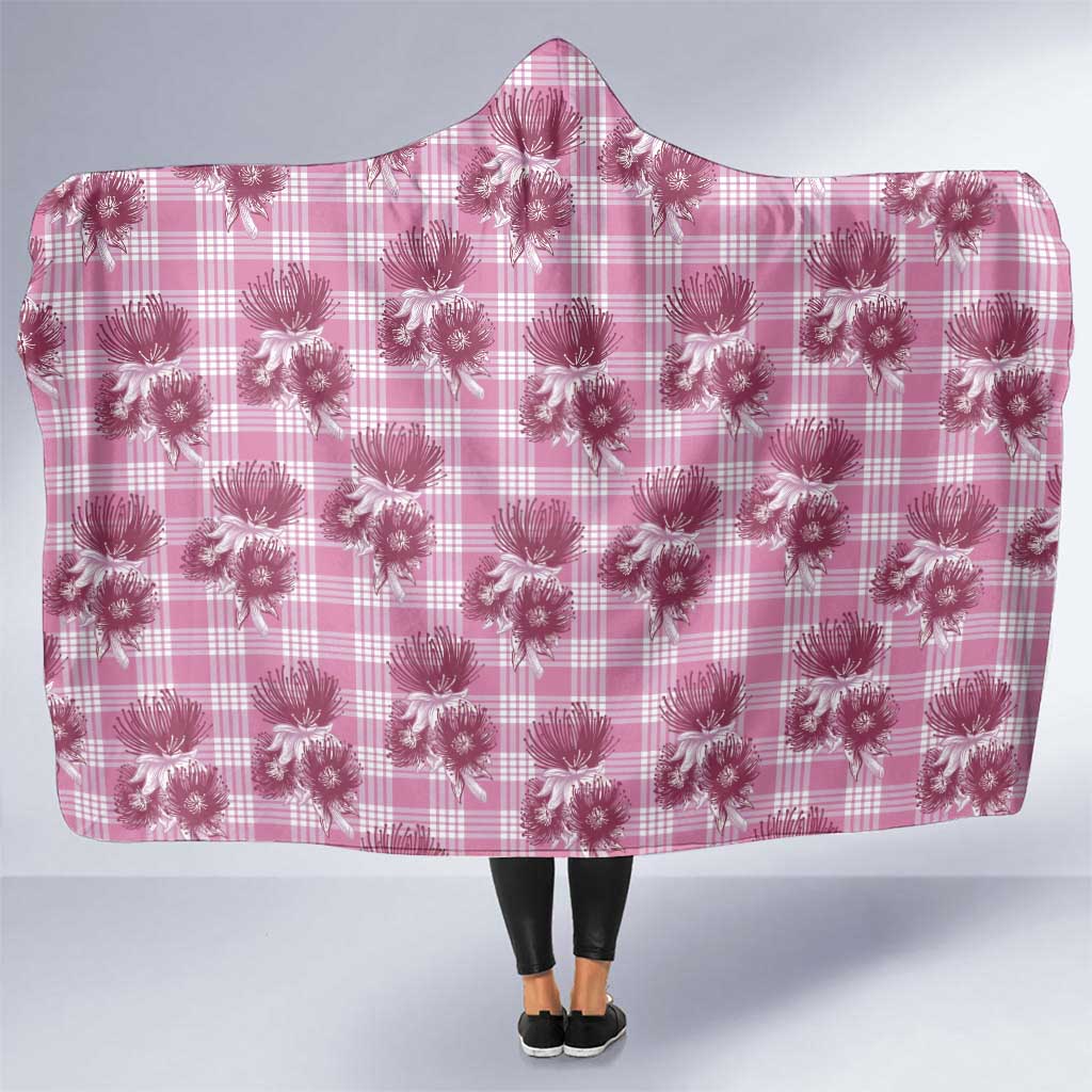 Pink Palaka Hawaii Hooded Blanket Hawaiian Lehua Blossoms LT05 One Size Pink - Polynesian Pride