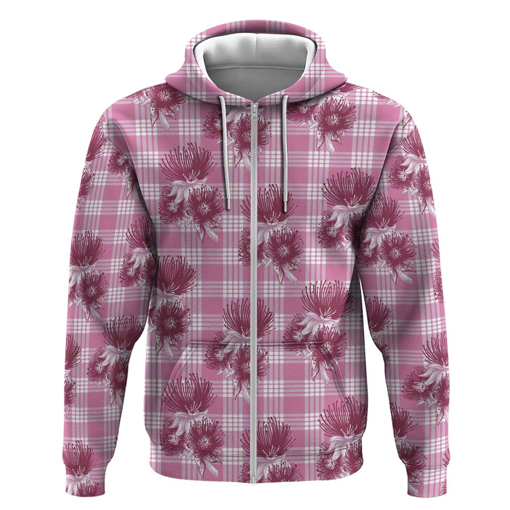 Pink Palaka Hawaii Hoodie Hawaiian Lehua Blossoms LT05 Zip Hoodie Pink - Polynesian Pride