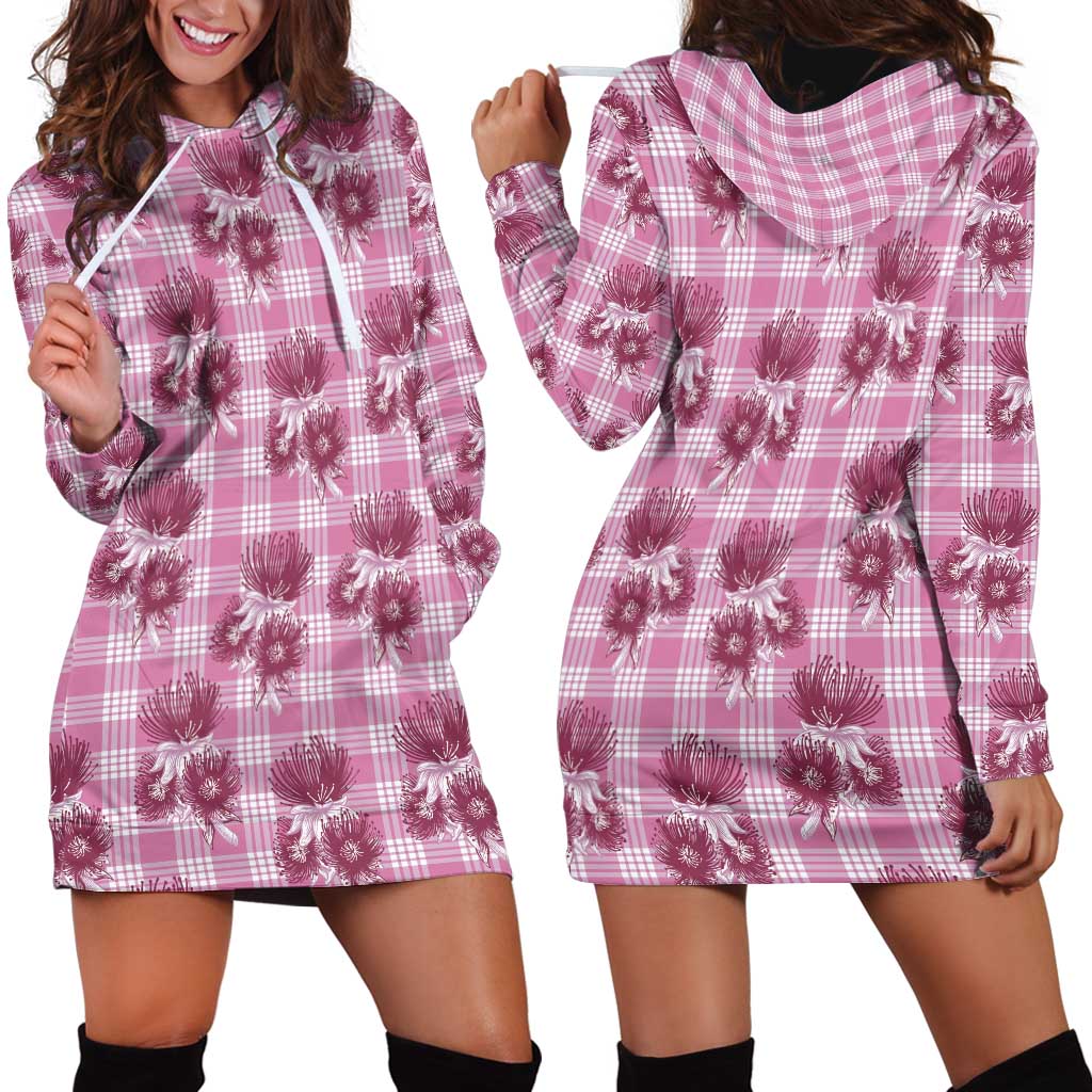 Pink Palaka Hawaii Hoodie Dress Hawaiian Lehua Blossoms LT05 - Polynesian Pride