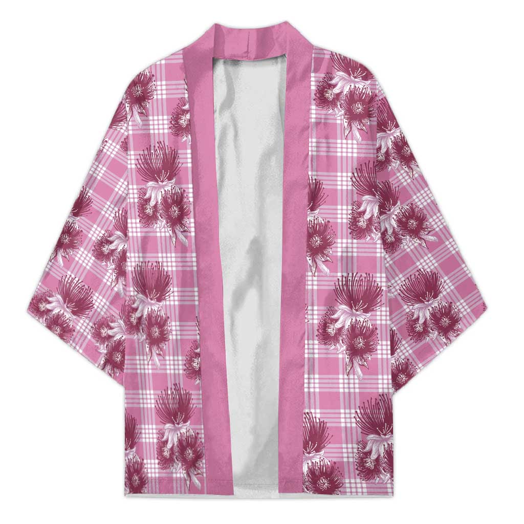 Pink Palaka Hawaii Kimono Hawaiian Lehua Blossoms LT05 Unisex Pink - Polynesian Pride
