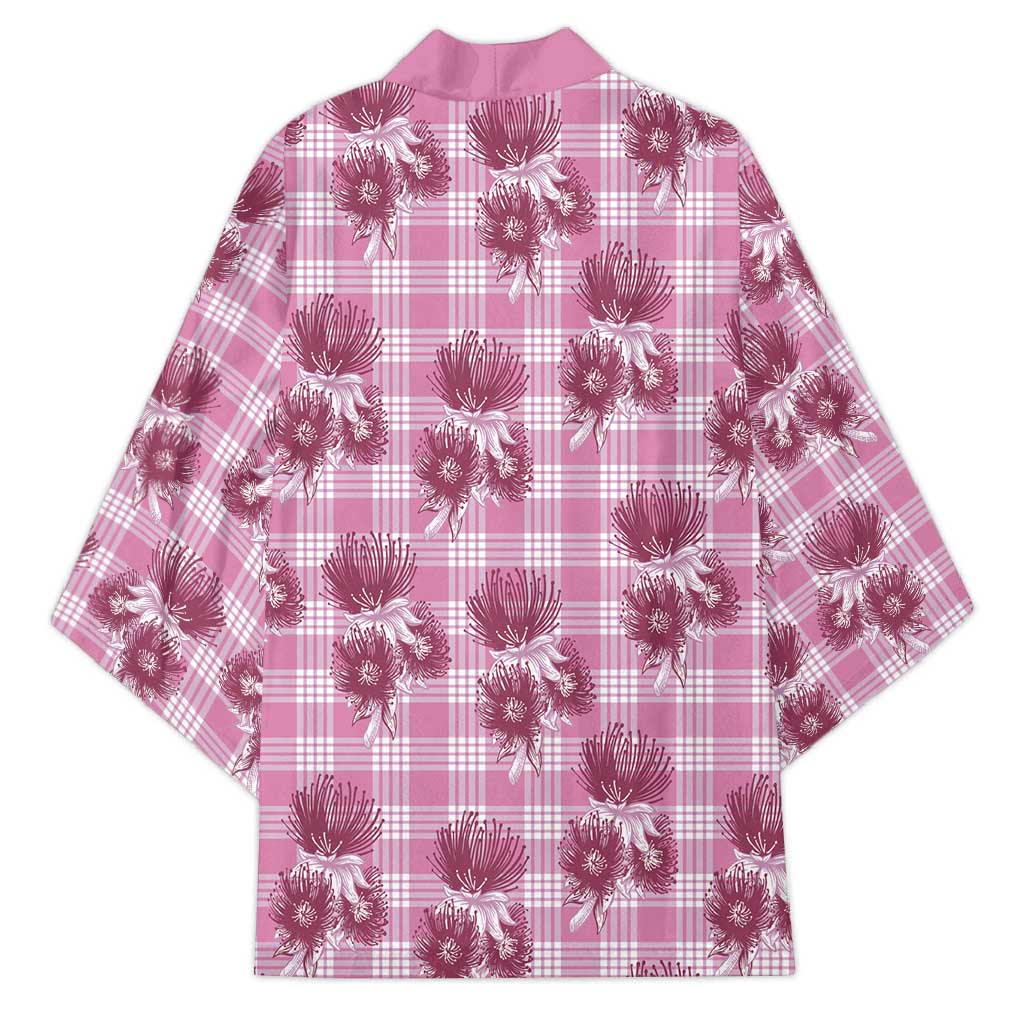 Pink Palaka Hawaii Kimono Hawaiian Lehua Blossoms LT05 - Polynesian Pride