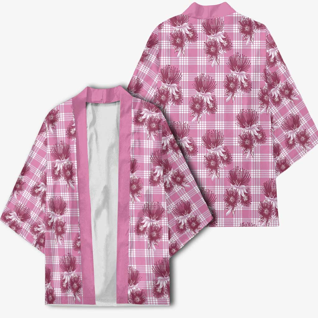 Pink Palaka Hawaii Kimono Hawaiian Lehua Blossoms LT05 - Polynesian Pride