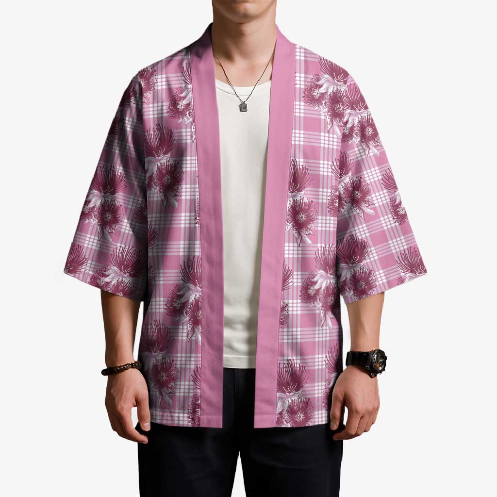 Pink Palaka Hawaii Kimono Hawaiian Lehua Blossoms LT05 - Polynesian Pride