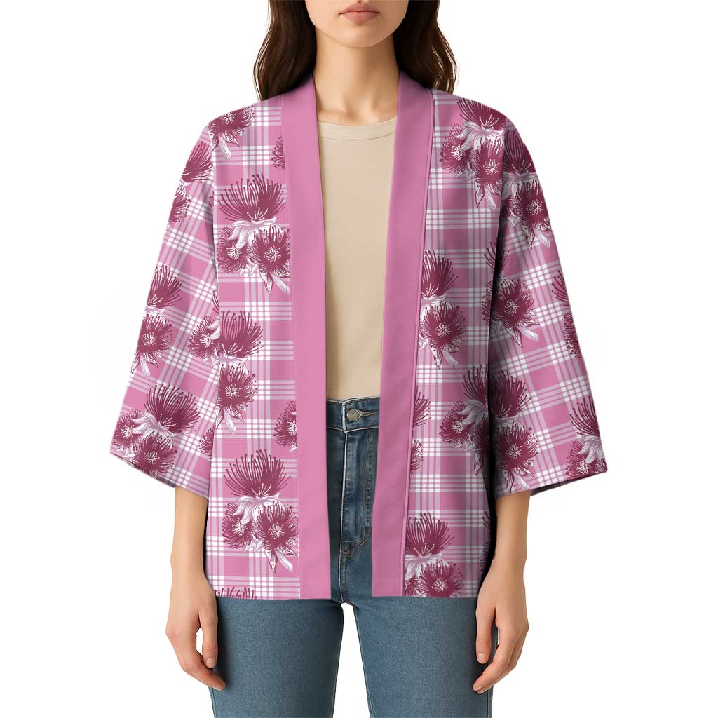 Pink Palaka Hawaii Kimono Hawaiian Lehua Blossoms LT05 - Polynesian Pride