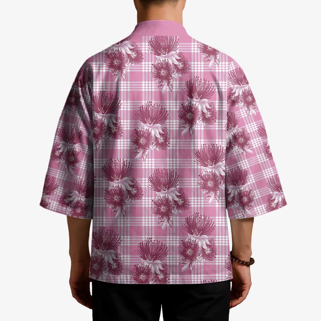 Pink Palaka Hawaii Kimono Hawaiian Lehua Blossoms LT05 - Polynesian Pride