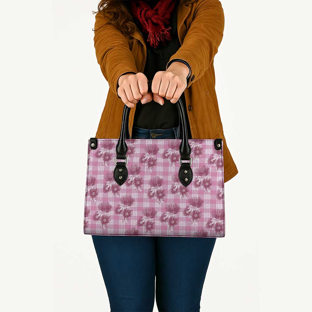 Pink Palaka Hawaii Leather Bag Hawaiian Lehua Blossoms LT05 - Polynesian Pride