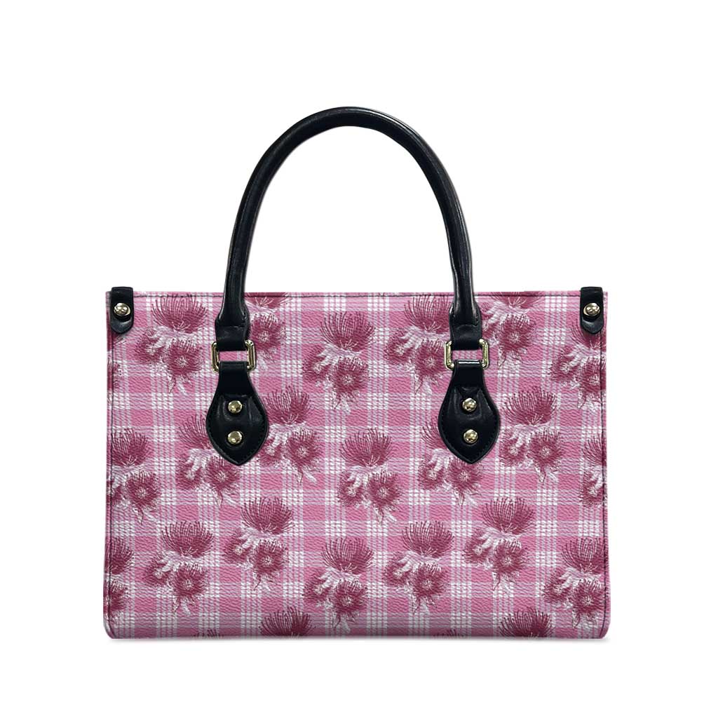 Pink Palaka Hawaii Leather Bag Hawaiian Lehua Blossoms LT05 - Polynesian Pride
