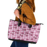 Pink Palaka Hawaii Leather Tote Bag Hawaiian Lehua Blossoms LT05 Pink - Polynesian Pride