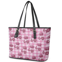 Pink Palaka Hawaii Leather Tote Bag Hawaiian Lehua Blossoms LT05 - Polynesian Pride