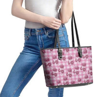 Pink Palaka Hawaii Leather Tote Bag Hawaiian Lehua Blossoms LT05 - Polynesian Pride