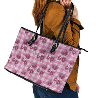 Pink Palaka Hawaii Leather Tote Bag Hawaiian Lehua Blossoms LT05 - Polynesian Pride