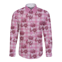 Pink Palaka Hawaii Long Sleeve Button Shirt Hawaiian Lehua Blossoms LT05 Unisex Pink - Polynesian Pride