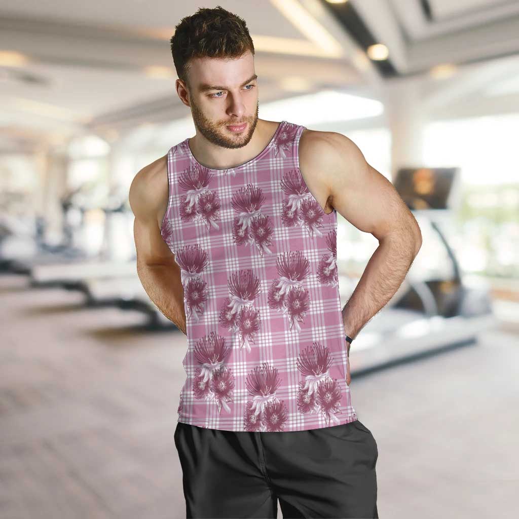 Pink Palaka Hawaii Men Tank Top Hawaiian Lehua Blossoms LT05 Pink - Polynesian Pride