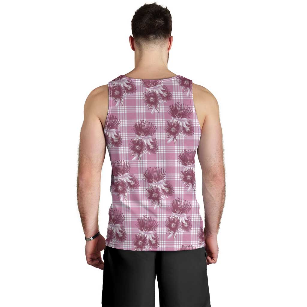 Pink Palaka Hawaii Men Tank Top Hawaiian Lehua Blossoms LT05 - Polynesian Pride