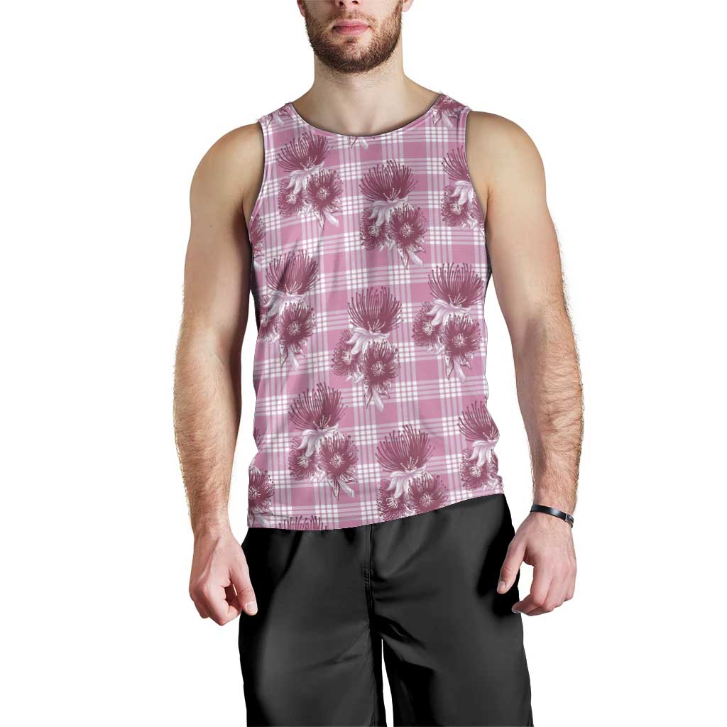 Pink Palaka Hawaii Men Tank Top Hawaiian Lehua Blossoms LT05 - Polynesian Pride