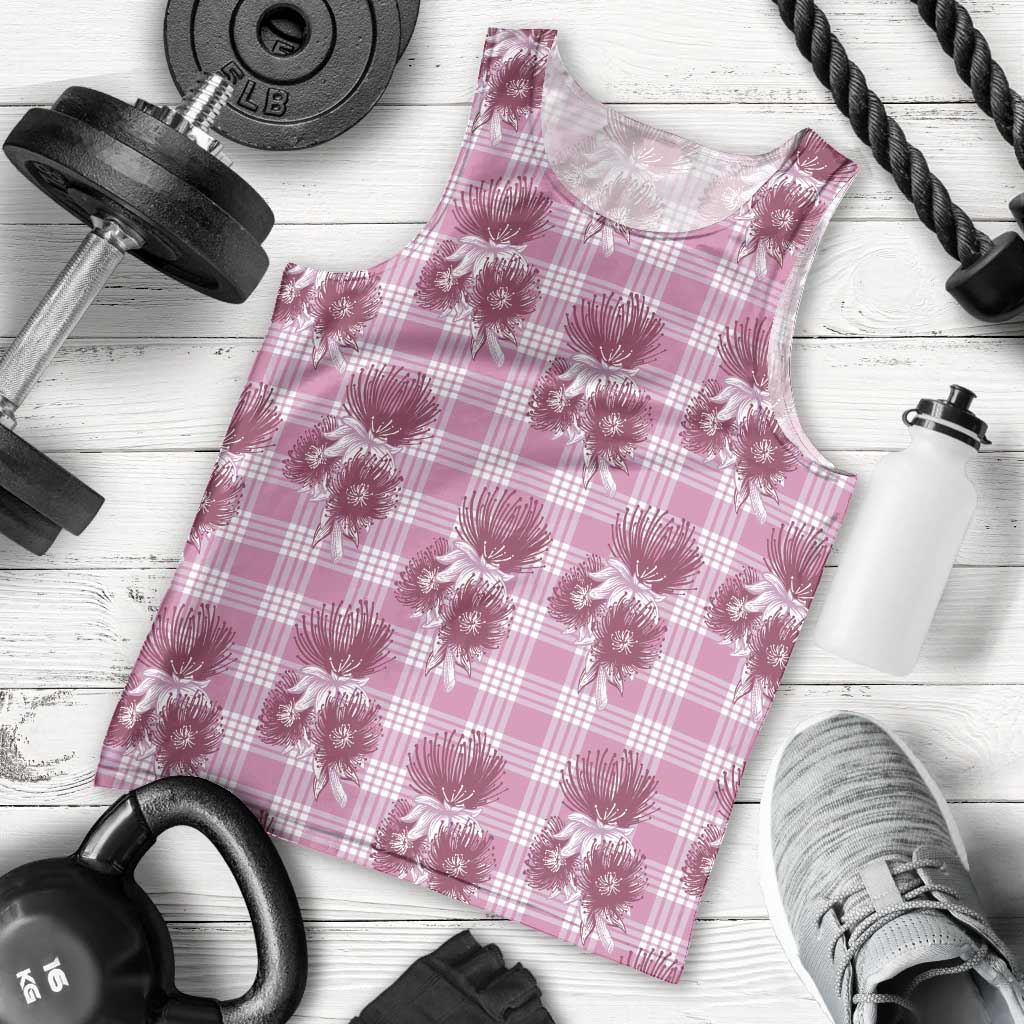 Pink Palaka Hawaii Men Tank Top Hawaiian Lehua Blossoms LT05 - Polynesian Pride