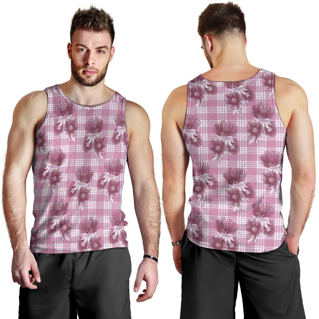 Pink Palaka Hawaii Men Tank Top Hawaiian Lehua Blossoms LT05 - Polynesian Pride