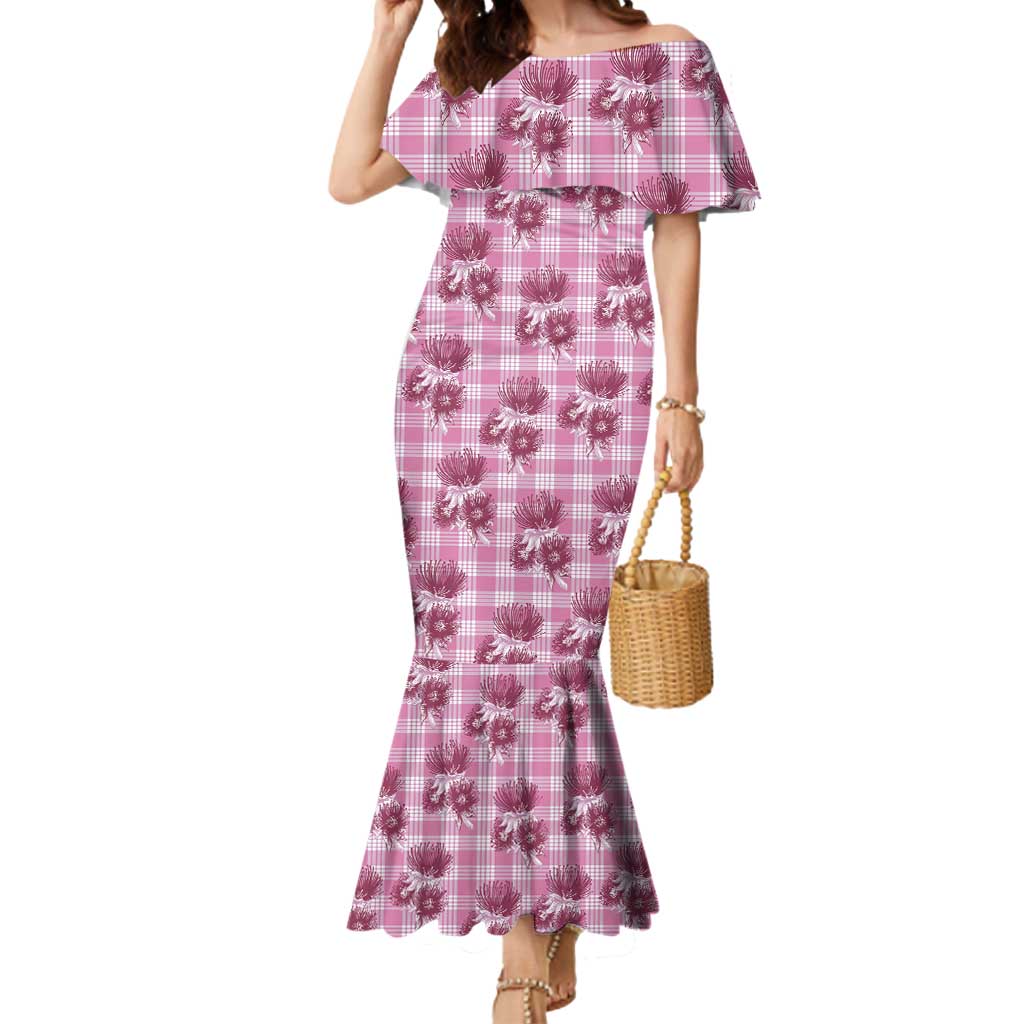 Pink Palaka Hawaii Mermaid Dress Hawaiian Lehua Blossoms LT05 Women Pink - Polynesian Pride