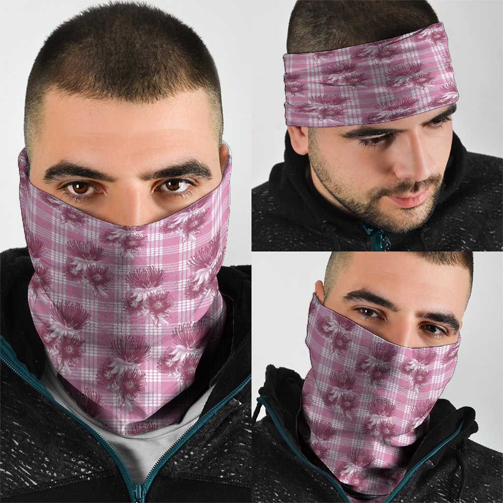 Pink Palaka Hawaii Neck Gaiter Hawaiian Lehua Blossoms LT05 - Polynesian Pride