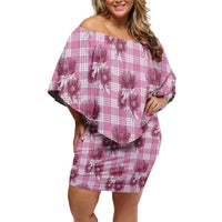 Pink Palaka Hawaii Off Shoulder Short Dress Hawaiian Lehua Blossoms LT05 Women Pink - Polynesian Pride