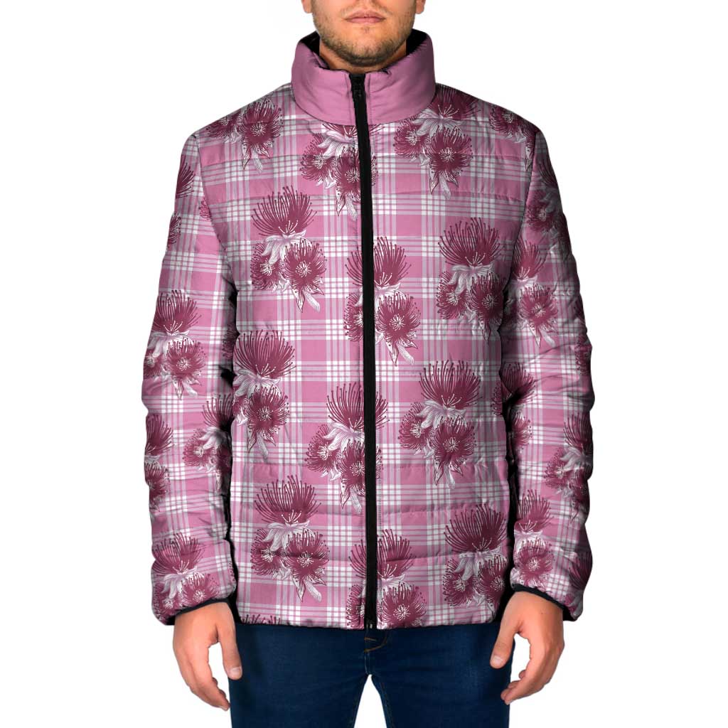 Pink Palaka Hawaii Padded Jacket Hawaiian Lehua Blossoms LT05 Men Pink - Polynesian Pride