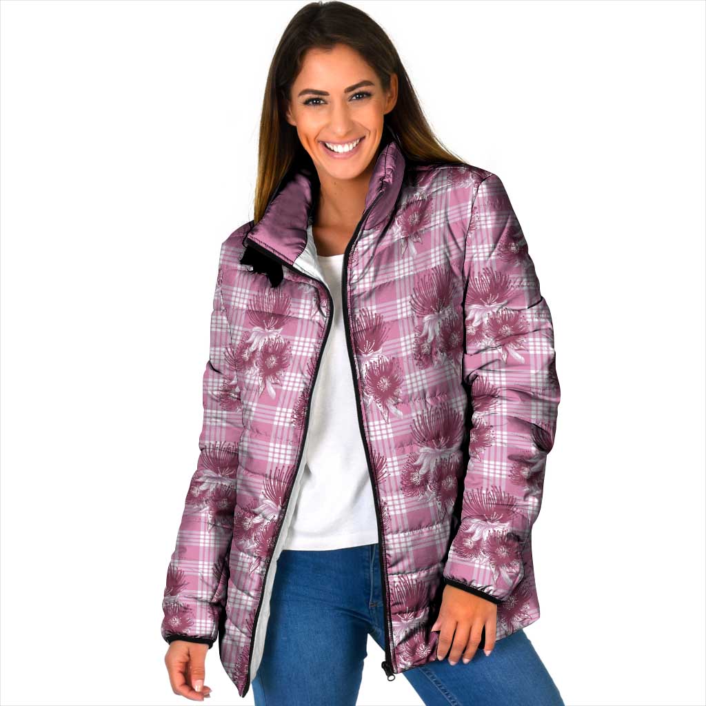 Pink Palaka Hawaii Padded Jacket Hawaiian Lehua Blossoms LT05 Women Pink - Polynesian Pride