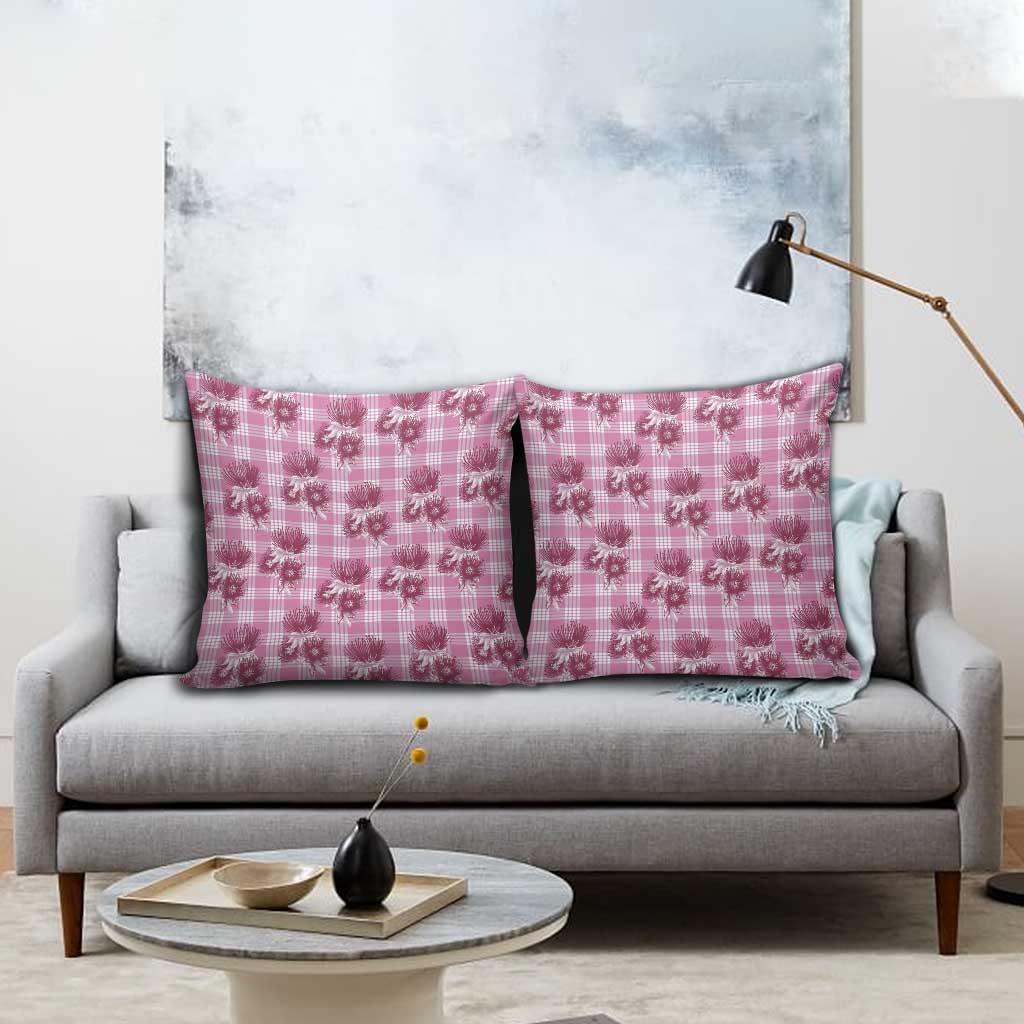 Pink Palaka Hawaii Pillow Cover Hawaiian Lehua Blossoms LT05 - Polynesian Pride