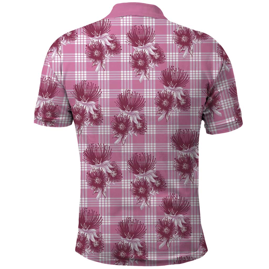 Pink Palaka Hawaii Polo Shirt Hawaiian Lehua Blossoms LT05 - Polynesian Pride