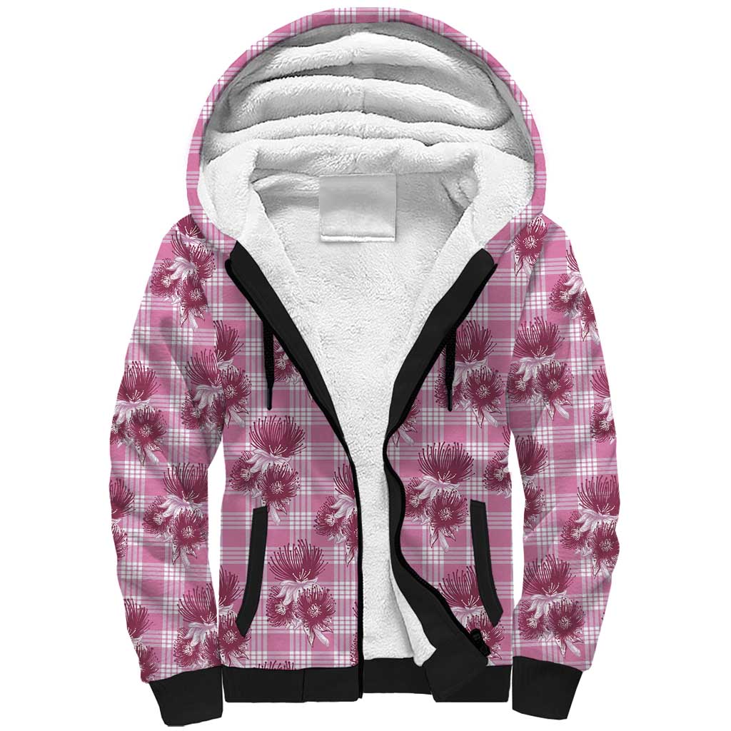 Pink Palaka Hawaii Sherpa Hoodie Hawaiian Lehua Blossoms LT05 Unisex Pink - Polynesian Pride