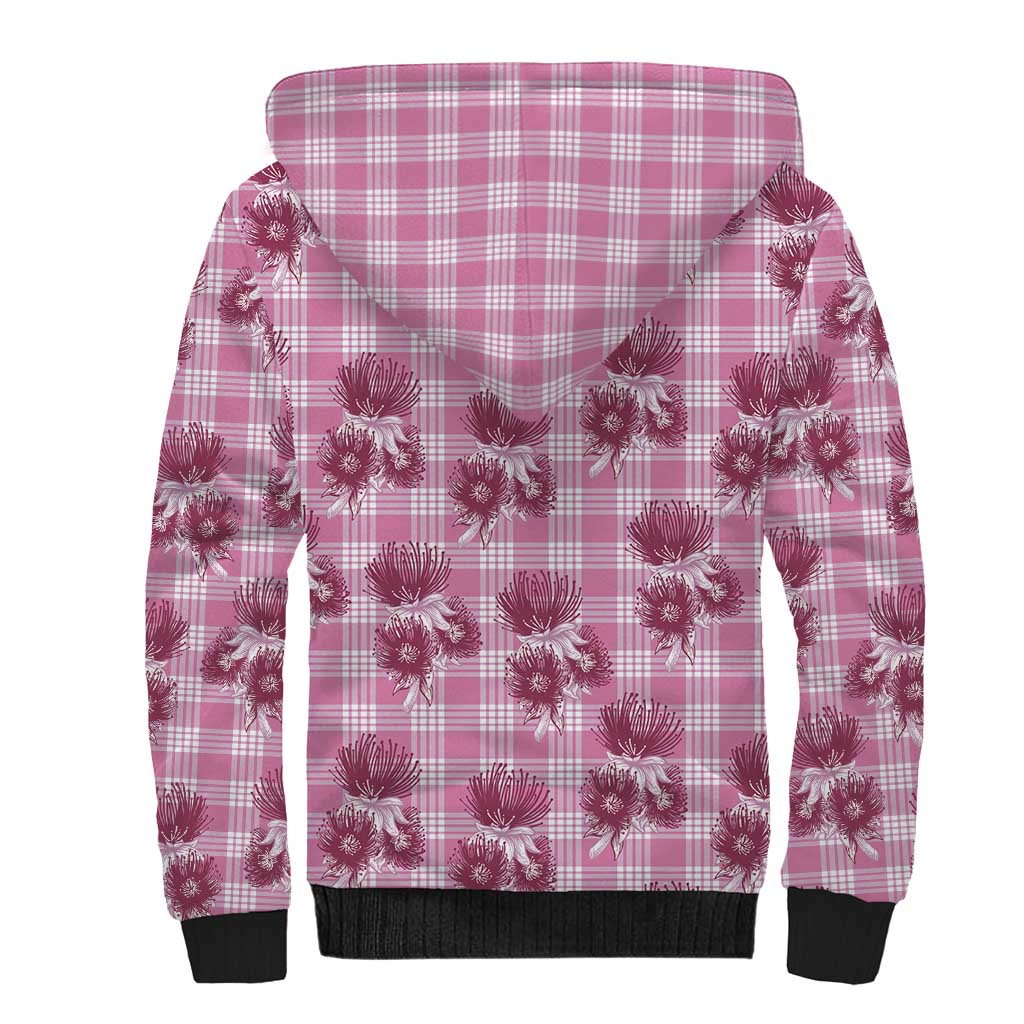 Pink Palaka Hawaii Sherpa Hoodie Hawaiian Lehua Blossoms LT05 - Polynesian Pride