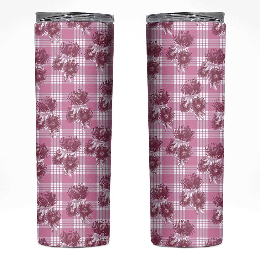 Pink Palaka Hawaii Skinny Tumbler Hawaiian Lehua Blossoms LT05 Pink - Polynesian Pride