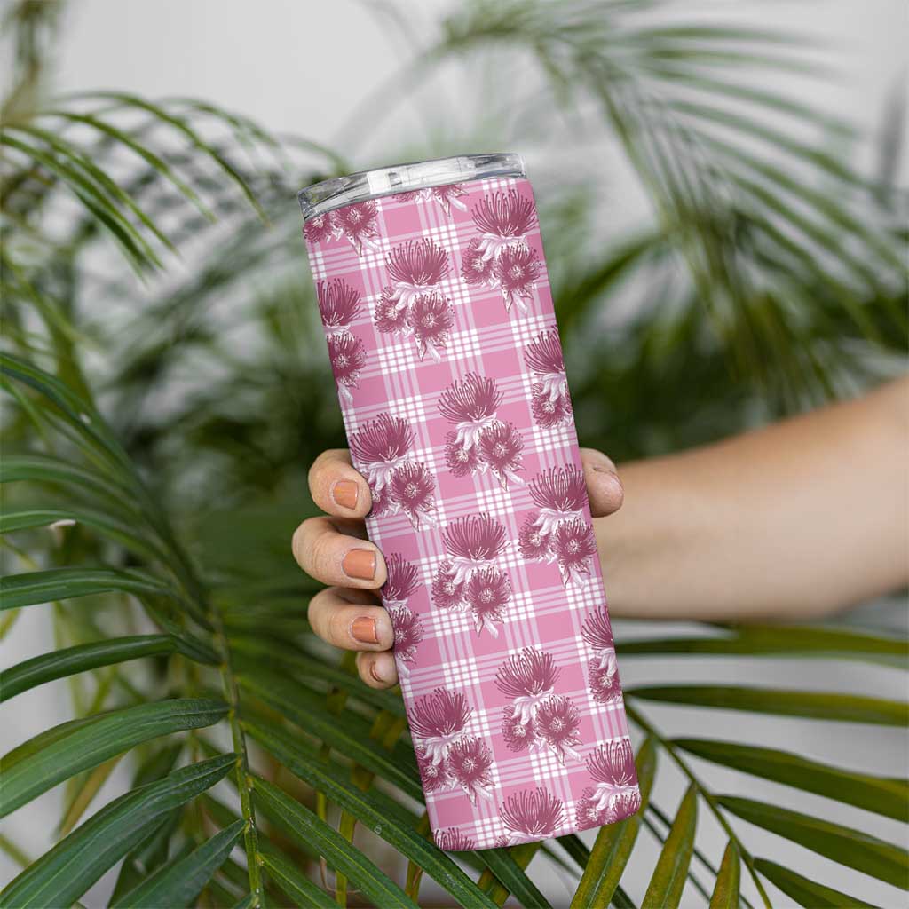 Pink Palaka Hawaii Skinny Tumbler Hawaiian Lehua Blossoms LT05 - Polynesian Pride