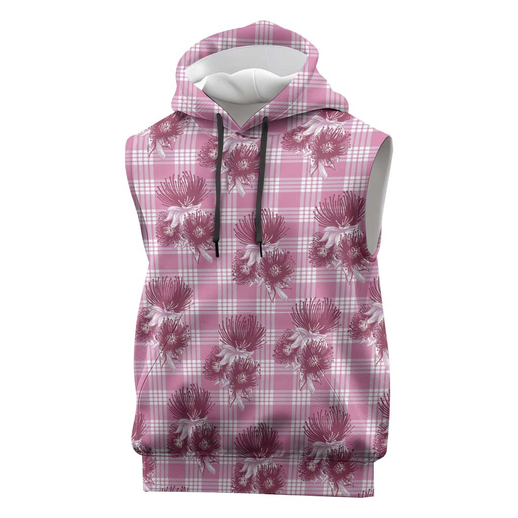 Pink Palaka Hawaii Sleeveless Hoodie Hawaiian Lehua Blossoms LT05 Pink - Polynesian Pride