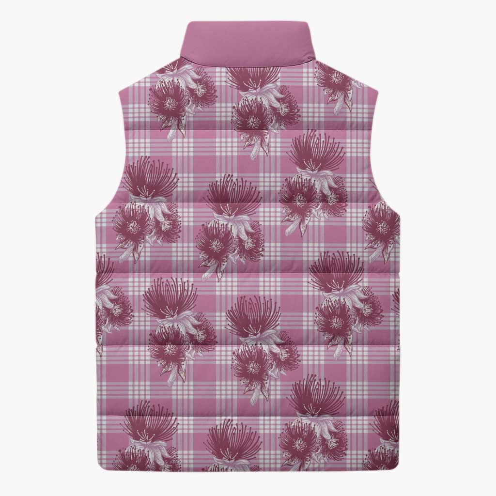 Pink Palaka Hawaii Sleeveless Puffer Jacket Hawaiian Lehua Blossoms LT05 - Polynesian Pride