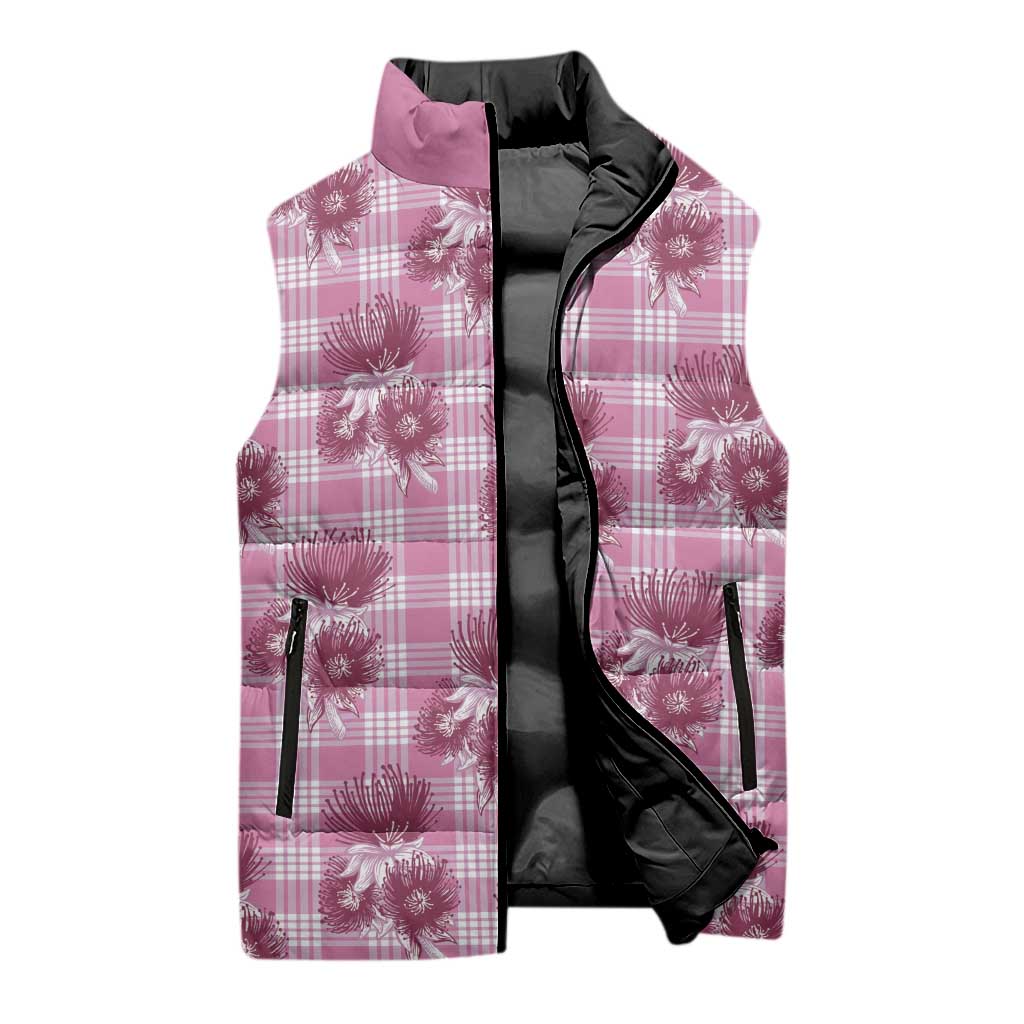 Pink Palaka Hawaii Sleeveless Puffer Jacket Hawaiian Lehua Blossoms LT05 - Polynesian Pride