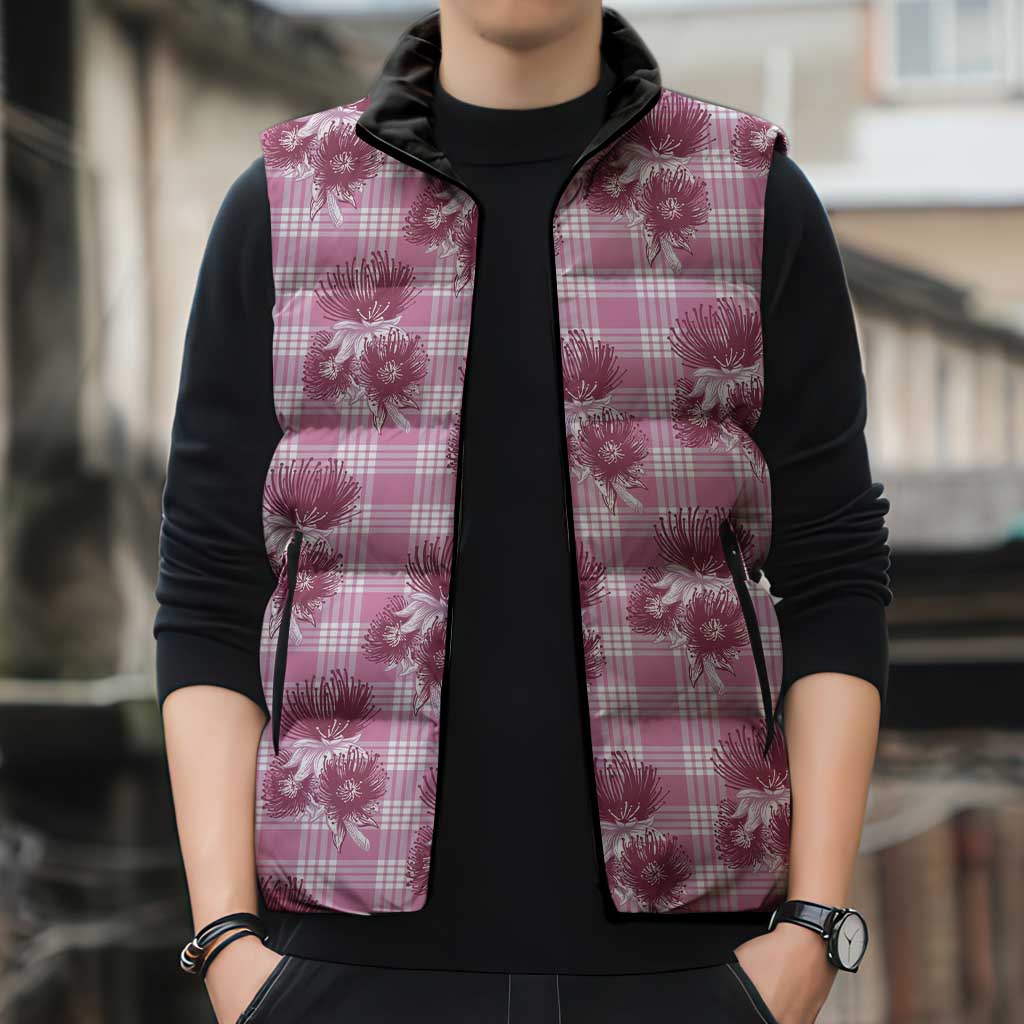 Pink Palaka Hawaii Sleeveless Puffer Jacket Hawaiian Lehua Blossoms LT05 - Polynesian Pride