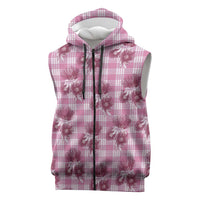 Pink Palaka Hawaii Sleeveless Zip Hoodie Hawaiian Lehua Blossoms LT05 Pink - Polynesian Pride