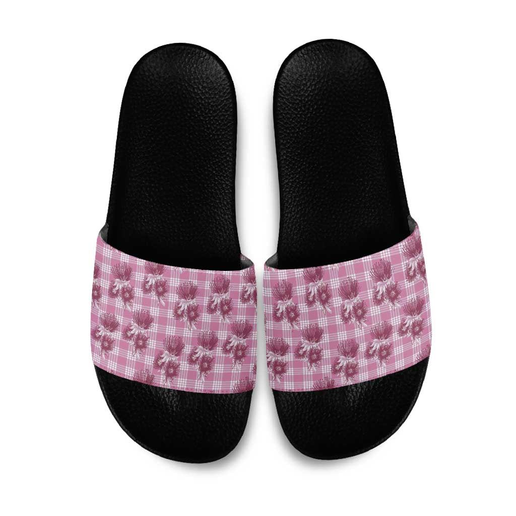 Pink Palaka Hawaii Slide Sandals Hawaiian Lehua Blossoms LT05 Pink - Polynesian Pride