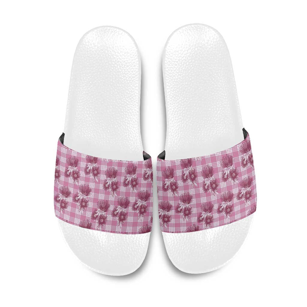 Pink Palaka Hawaii Slide Sandals Hawaiian Lehua Blossoms LT05 Pink - Polynesian Pride