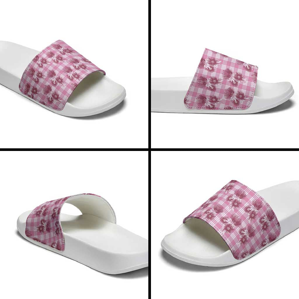 Pink Palaka Hawaii Slide Sandals Hawaiian Lehua Blossoms LT05 - Polynesian Pride